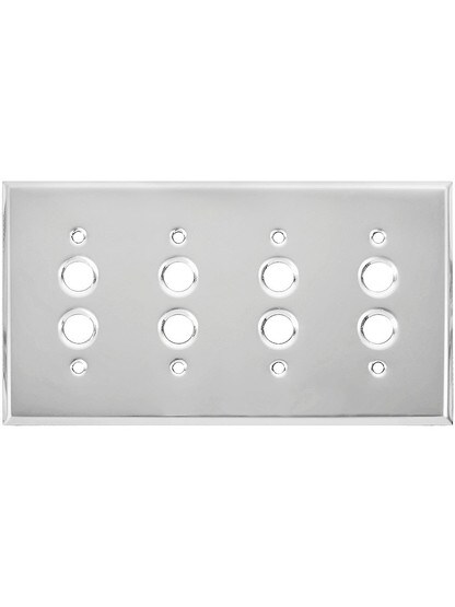 Classic Four Gang Push Button Switch Plate In Polished Chrome.